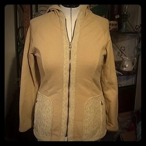 Zip Hoodie Jacket w/ Lace Detail